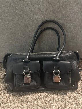 Dooney & Bourke vintage Leather Satchel 2 Front Pocket Black purse p